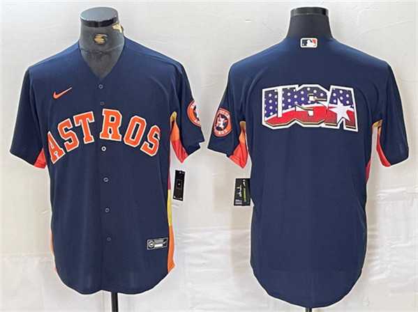 Mens Houston Astros Navy Team Big Logo With Patch Cool Base Stitched Baseball Jersey->houston astros->MLB Jersey